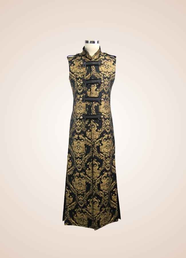 Black And Gold Gothic Long Vest Steampunk Outfit Black And Gold Gothic Long Vest Steampunk Outfit