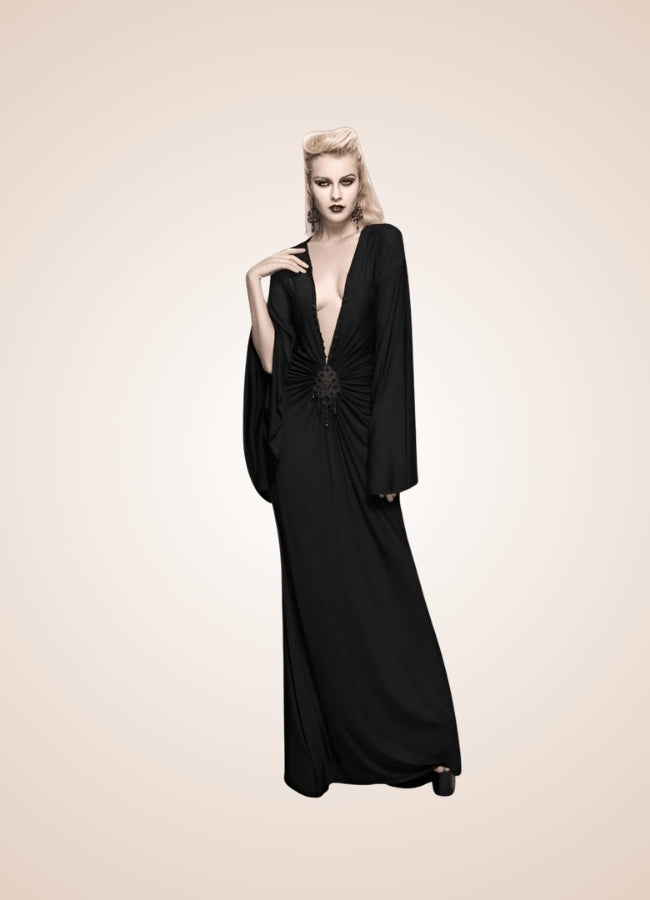 Black Steampunk Gothic Long Dress Black / 3XL-4XL black-steampunk-gothic-long-dress-black