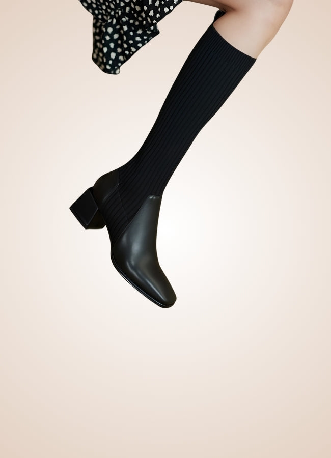 Black Steampunk Knee High Knit Boots Black / 9.5 black-steampunk-knee-high-knit-boots-black