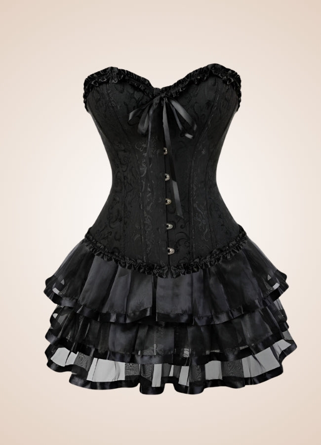 Black Steampunk Overbust Corset Dress, Black / XS
