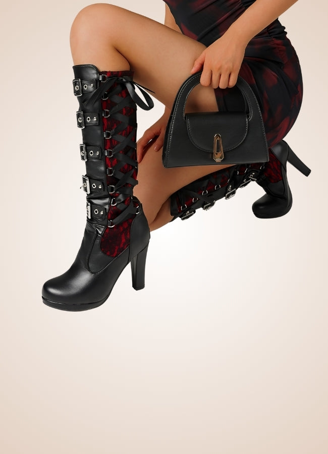 Gothic Belt Buckle Boots Red / 12.5 gothic-belt-buckle-boots-red