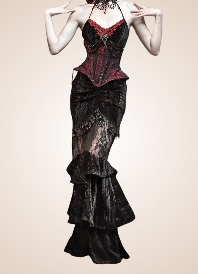 Gothic Steampunk Long Skirt Black / L gothic-steampunk-long-skirt-black
