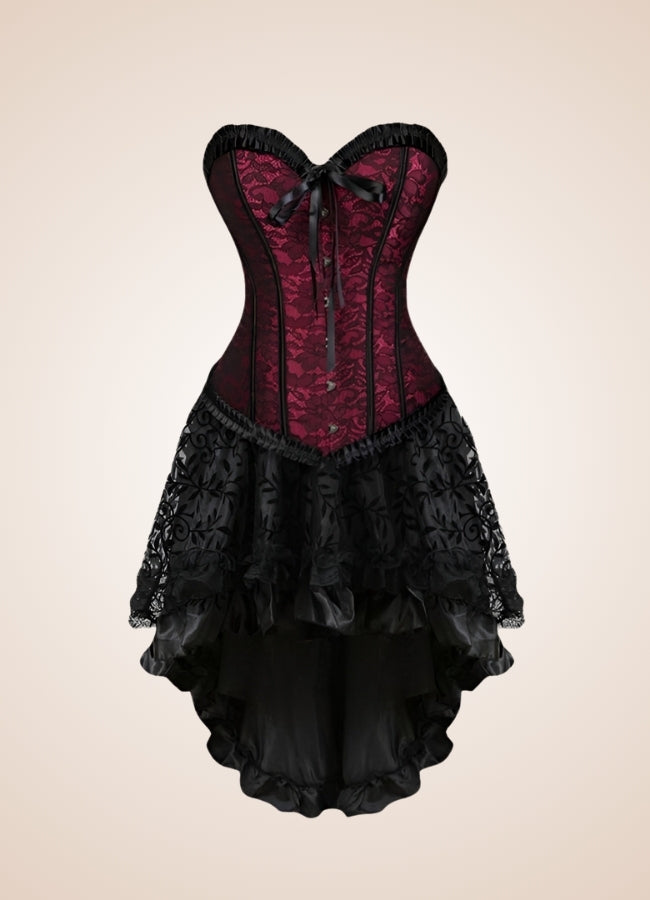 victorian gothic corset dresses Victorian-Inspired Gothic Purple and Black Lace Corset Dress with High-Low Skirt Gothic Prom Dress with Long Sleeves Plus Size