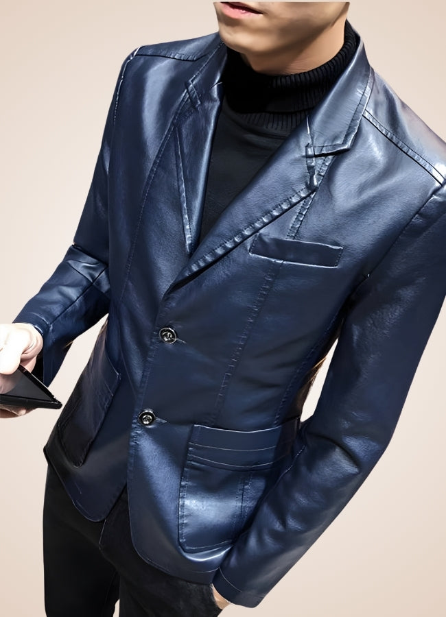 Men's Faux Leather Jacket Dark Blue / 4XL mens-faux-leather-jacket-dark-blue