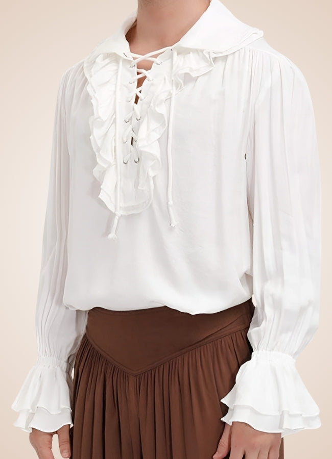 Men's Pirate Ruffles Shirt White / XL mens-pirate-ruffles-shirt-white