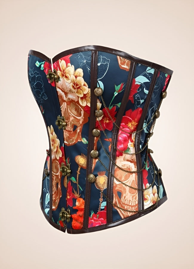 Steampunk Flower Print Corset Red Blue / XL steampunk-flower-print-corset-red-blue