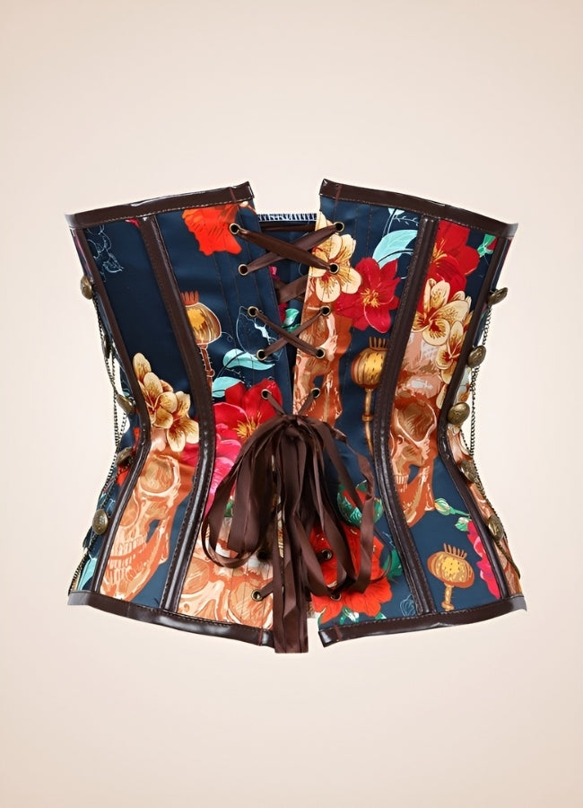 Steampunk Flower Print Corset Red Blue / XL steampunk-flower-print-corset-red-blue