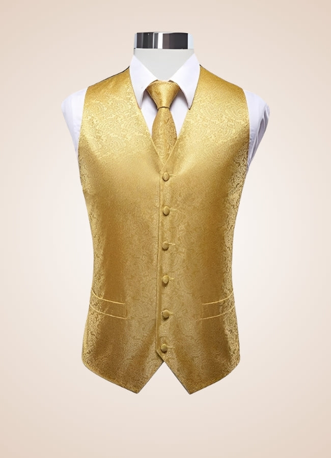 gold dress vest Men's Solid Satin GOLD Tuxedo Vest 4X / GOLD