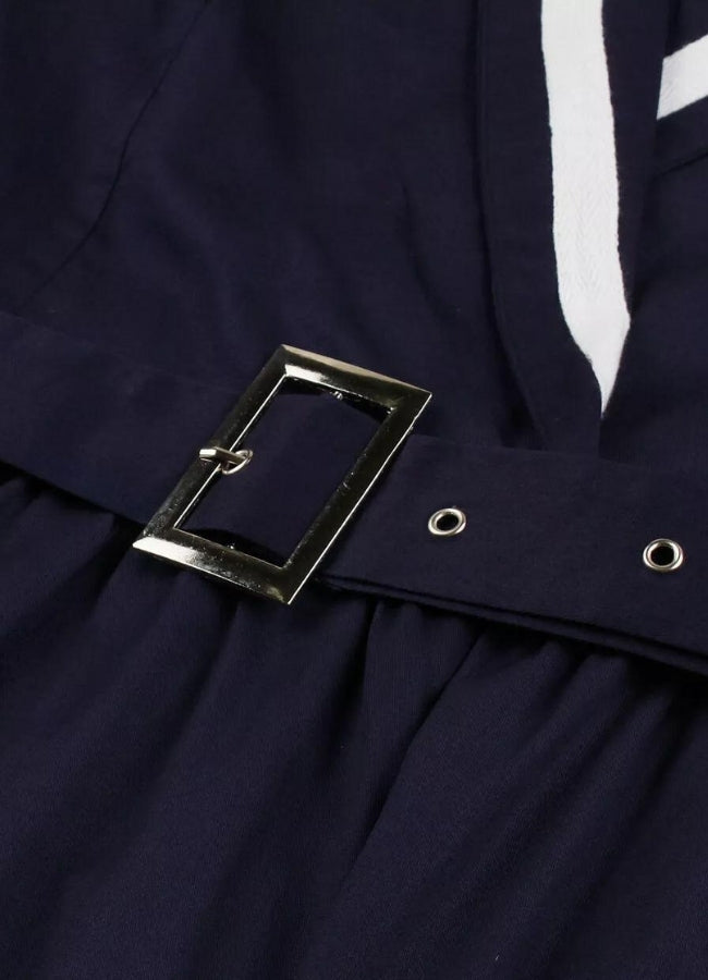 Steampunk Navy Blue V Neck Dress Navy Blue / 3XL steampunk-navy-blue-v-neck-dress-navy-blue