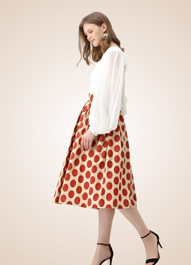 Steampunk Red Polkadot Midi Skirt Red / 2XS steampunk-red-polkadot-midi-skirt-red