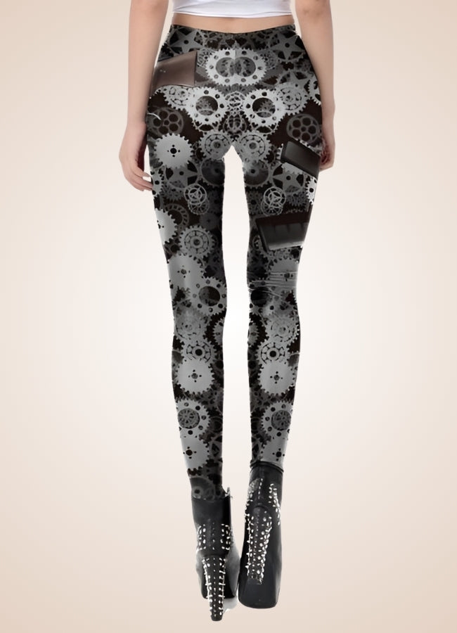 Steampunk Silver Gear Legging Black / L steampunk-silver-gear-legging-black