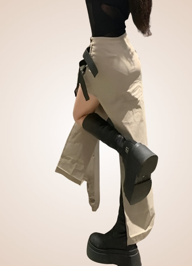 Steampunk Skirt With Belts Beige / M steampunk-skirt-with-belts-beige