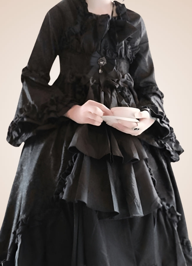 Vintage Victorian Ruffled Steampunk Dress Black / XL vintage-victorian-ruffled-steampunk-dress-black