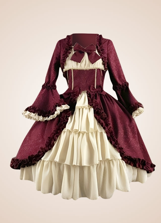 Vintage Victorian Ruffled Steampunk Dress Wine Red / XL vintage-victorian-ruffled-steampunk-dress-wine-red