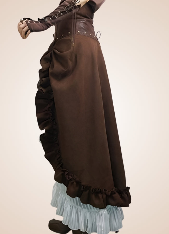 Women's Steampunk Long Skirt Brown / 4XL womens-steampunk-long-skirt-brown