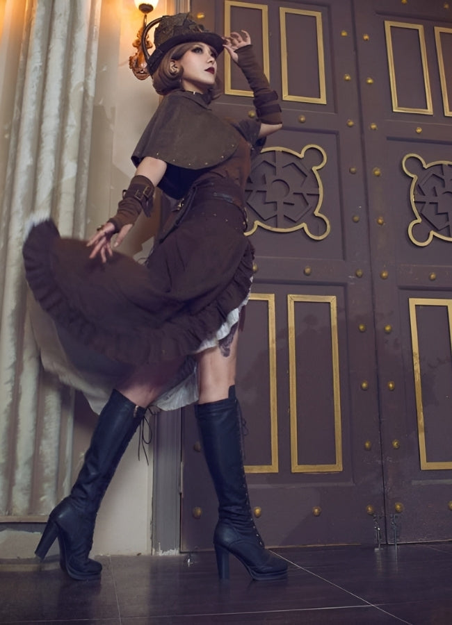 Women's Steampunk Long Skirt Brown / 4XL womens-steampunk-long-skirt-brown