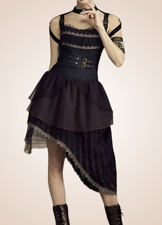 Asymmetrical Steampunk Dress Black / XL asymmetrical-steampunk-dress-black