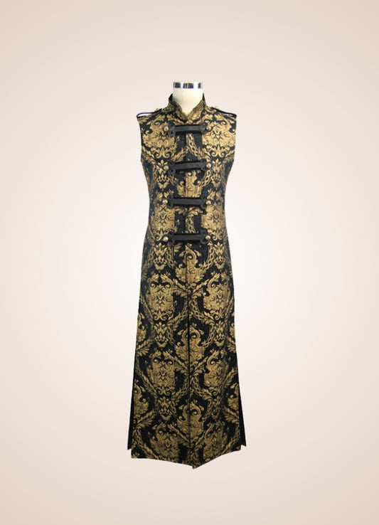 Black And Gold Gothic Long Vest Gold / 3XL black-and-gold-gothic-long-vest-gold