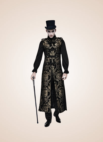 Black And Gold Gothic Long Vest Gold / 3XL black-and-gold-gothic-long-vest-gold