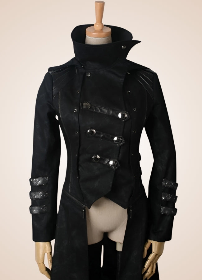 Black High Collar Trench Coat Black / 4XL black-high-collar-trench-coat-black