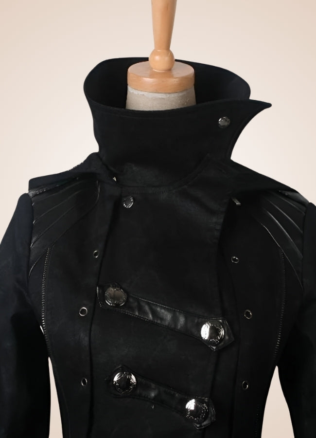 Black High Collar Trench Coat Black / 4XL black-high-collar-trench-coat-black