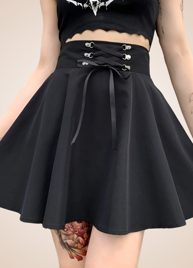 Black Lace Up Gothic Skirt Black / 3XL black-lace-up-gothic-skirt-black