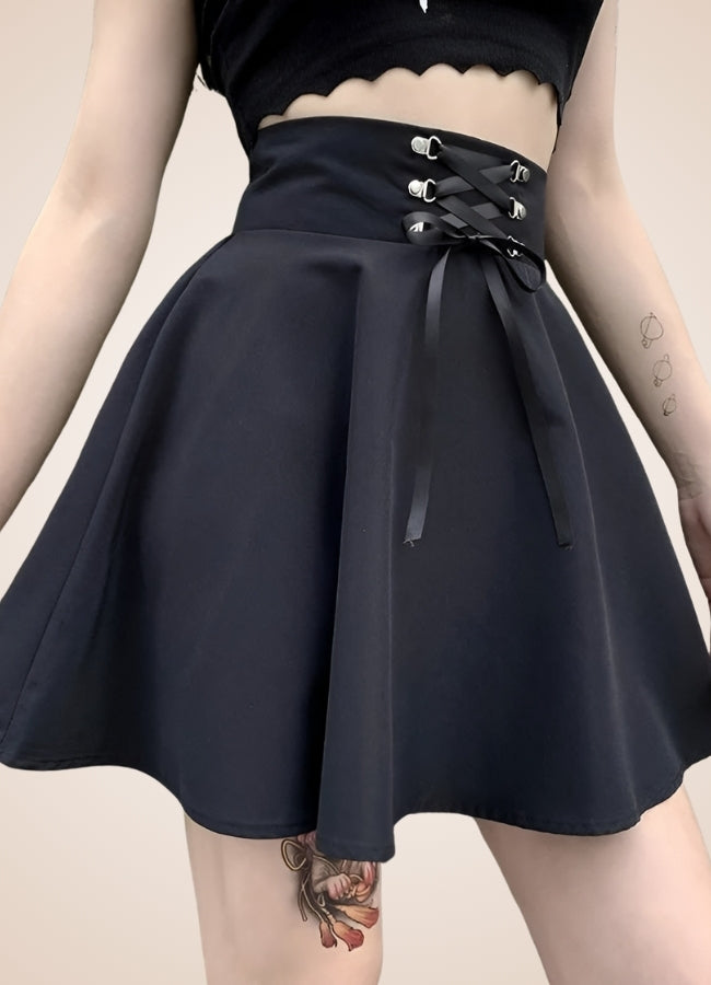 Black Lace Up Gothic Skirt Black / 3XL black-lace-up-gothic-skirt-black