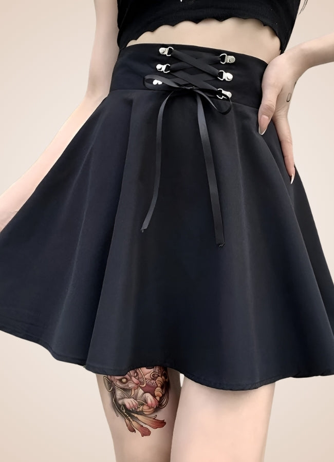 Black Lace Up Gothic Skirt Black / 3XL black-lace-up-gothic-skirt-black