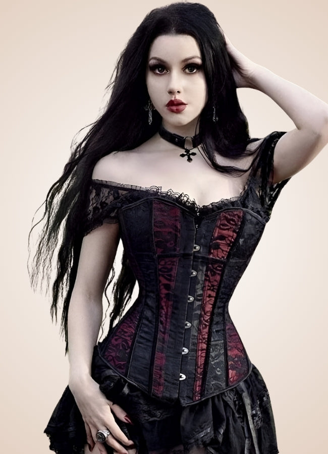 Black Red Steampunk Overbust Corset Red / 4XL black-red-steampunk-overbust-corset-red