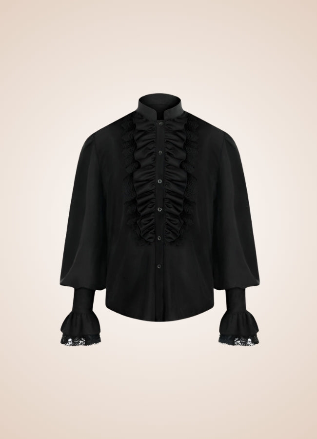 Black Ruffled Medieval Shirt Black / XL black-ruffled-medieval-shirt-black