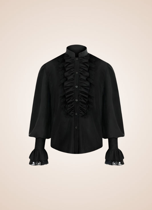 Black Ruffled Medieval Shirt Black / XL black-ruffled-medieval-shirt-black