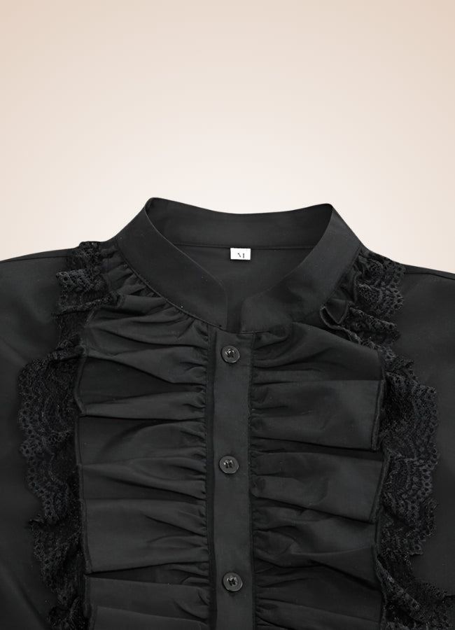 Black Ruffled Medieval Shirt Black / XL black-ruffled-medieval-shirt-black