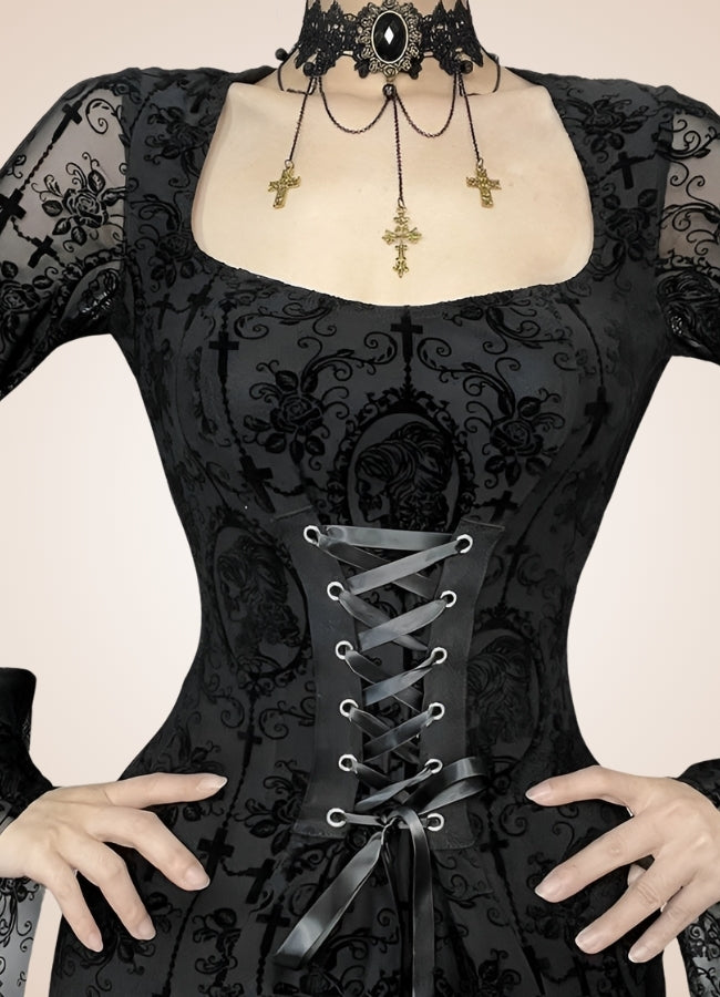 Black Steampunk Collar Corset Dress Black / M black-steampunk-collar-corset-dress-black