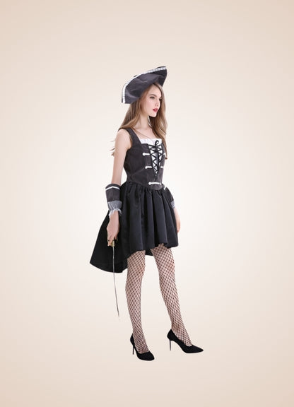 Black Steampunk Pirate Dress, Black / S