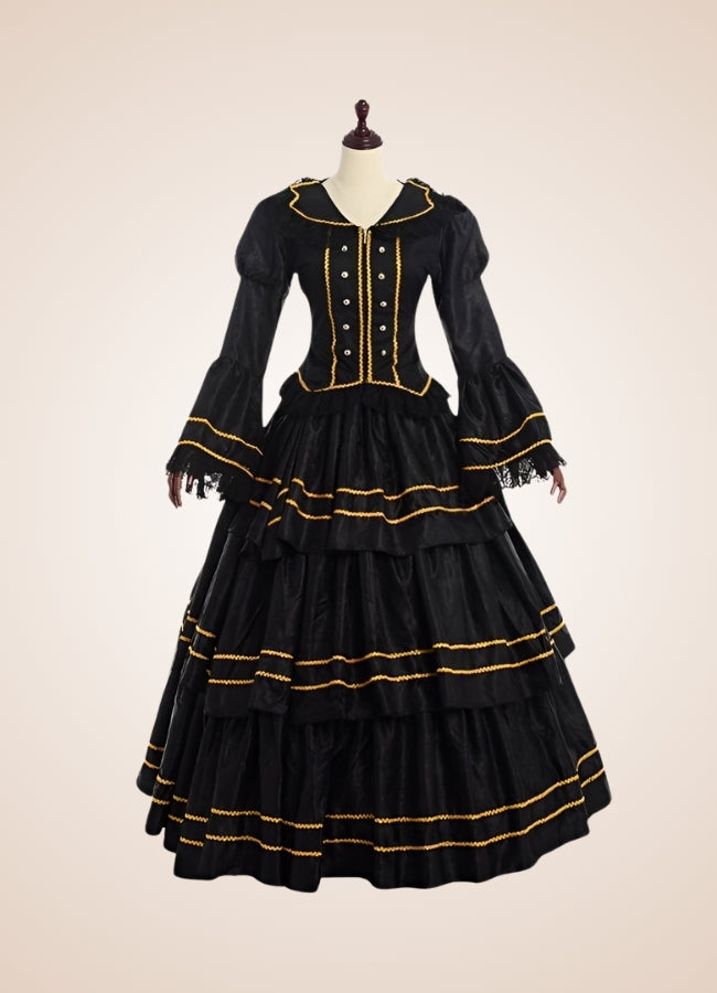 Black Steampunk Victorian Dress Black / L black-steampunk-victorian-dress-black