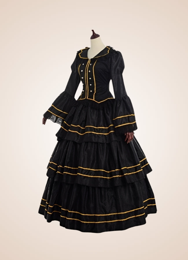 Black Steampunk Victorian Dress Black / L black-steampunk-victorian-dress-black