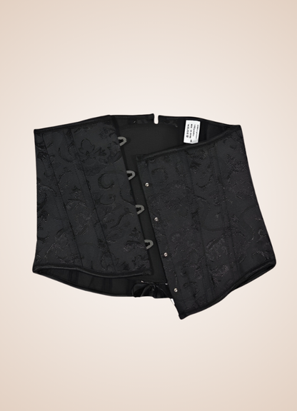 Corset steampunk noir sous la poitrine