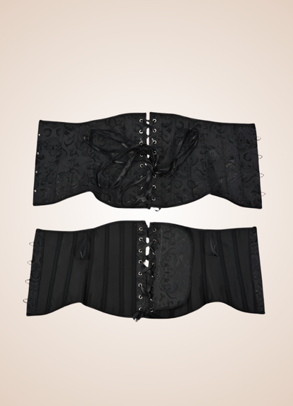 Corset steampunk noir sous la poitrine