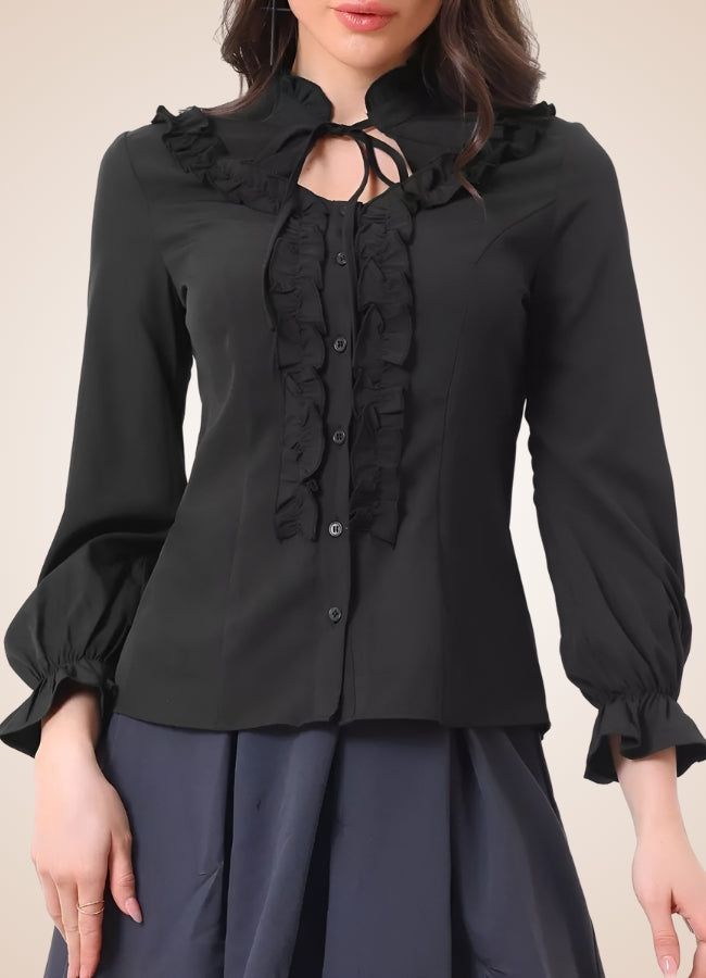 Black Victorian Ruffles Long Sleeve Blouse Black / L black-victorian-ruffles-long-sleeve-blouse-black