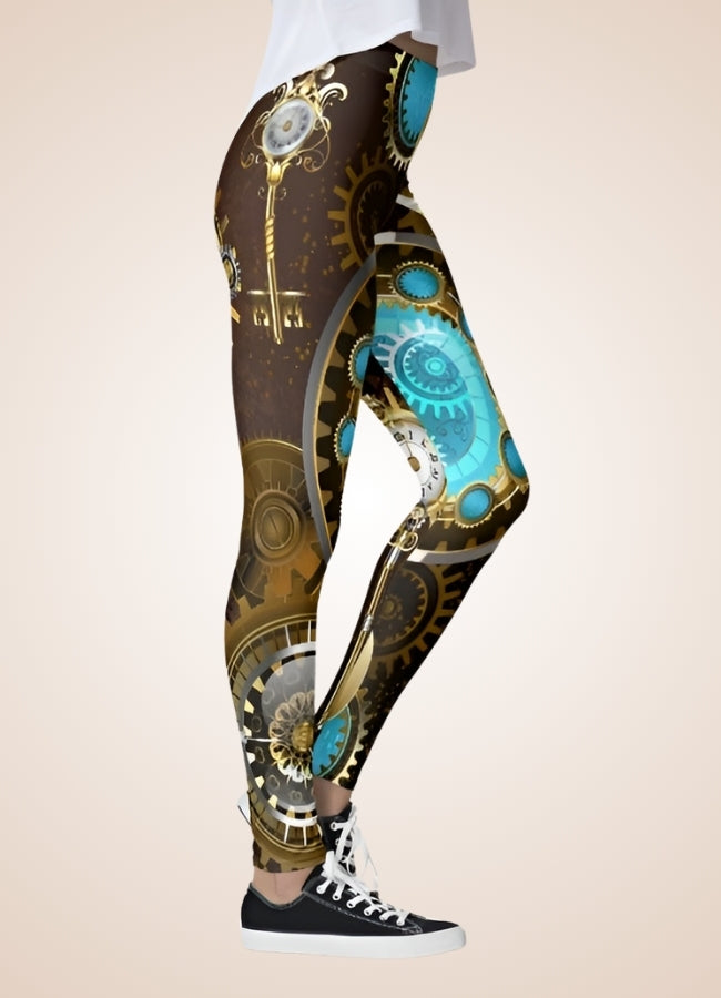 Blue Steampunk Gear Legging Blue / L blue-steampunk-gear-legging-blue