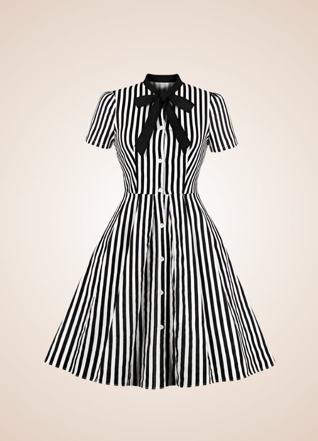 Bowknot Striped Steampunk Dress Black Stripes / 2XL bowknot-striped-steampunk-dress-black-stripes