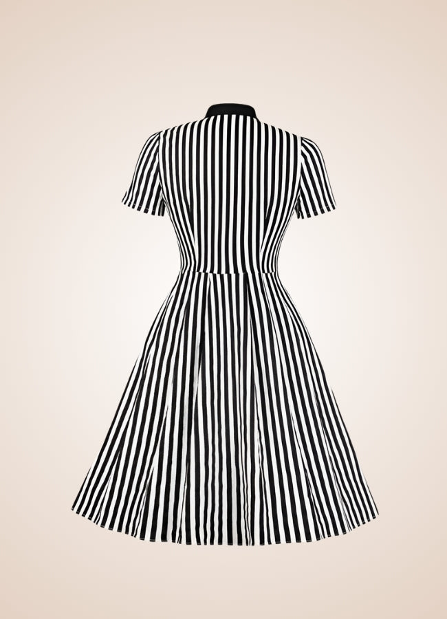 Bowknot Striped Steampunk Dress Black Stripes / 2XL bowknot-striped-steampunk-dress-black-stripes