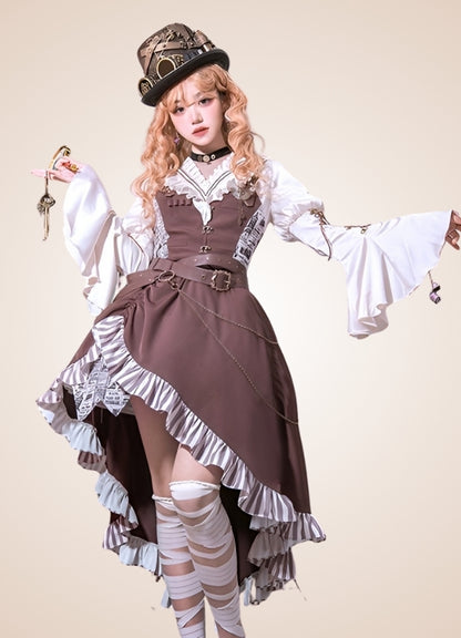 Brown Asymmetrical Steampunk Lolita Skirt