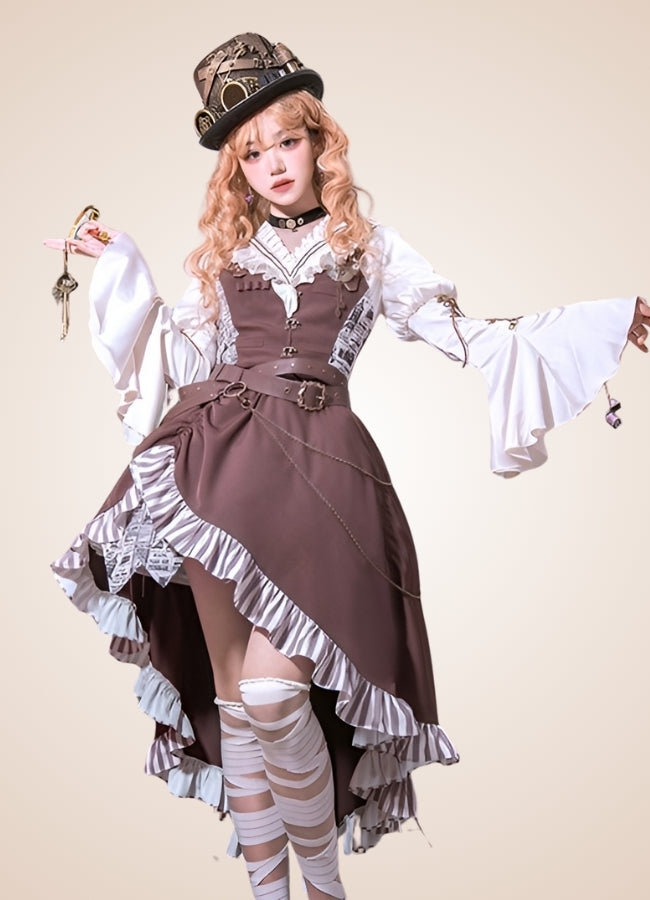 Brown Asymmetrical Steampunk Lolita Skirt Brown / L brown-asymmetrical-steampunk-lolita-skirt-brown