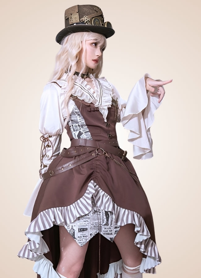 Brown Asymmetrical Steampunk Lolita Skirt Brown / L brown-asymmetrical-steampunk-lolita-skirt-brown