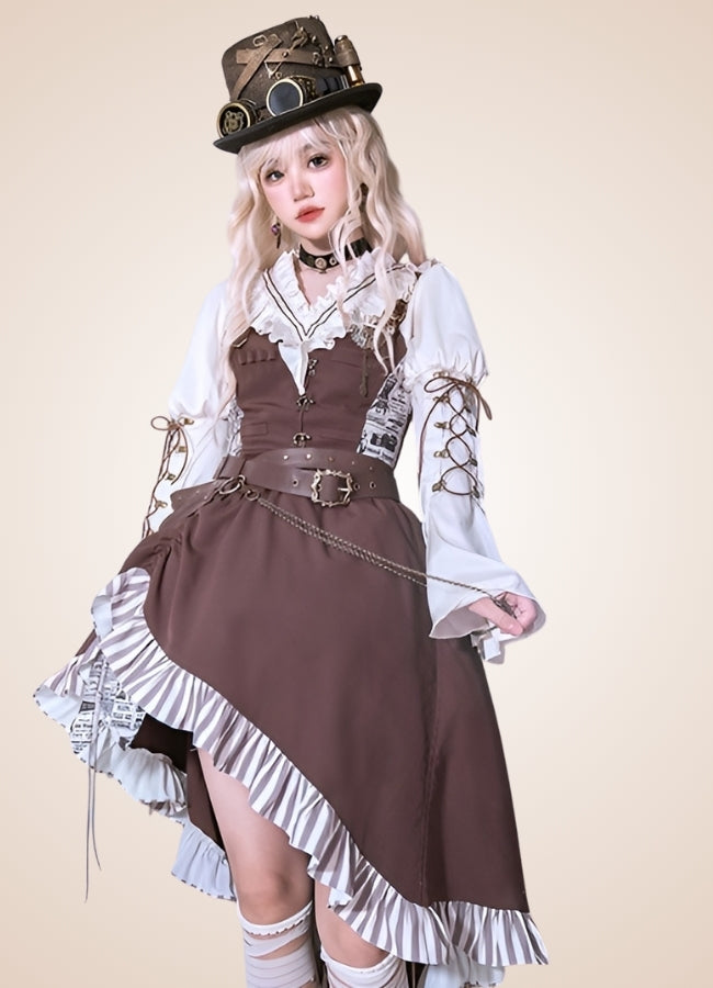 Brown Asymmetrical Steampunk Lolita Skirt Brown / L brown-asymmetrical-steampunk-lolita-skirt-brown