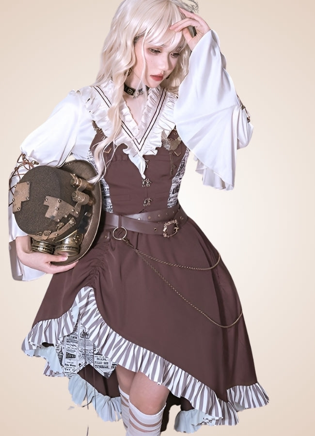 Brown Asymmetrical Steampunk Lolita Skirt Brown / L brown-asymmetrical-steampunk-lolita-skirt-brown