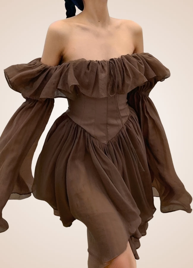 Brown Overbust Steampunk Corset Dress Brown / M brown-overbust-steampunk-corset-dress-brown