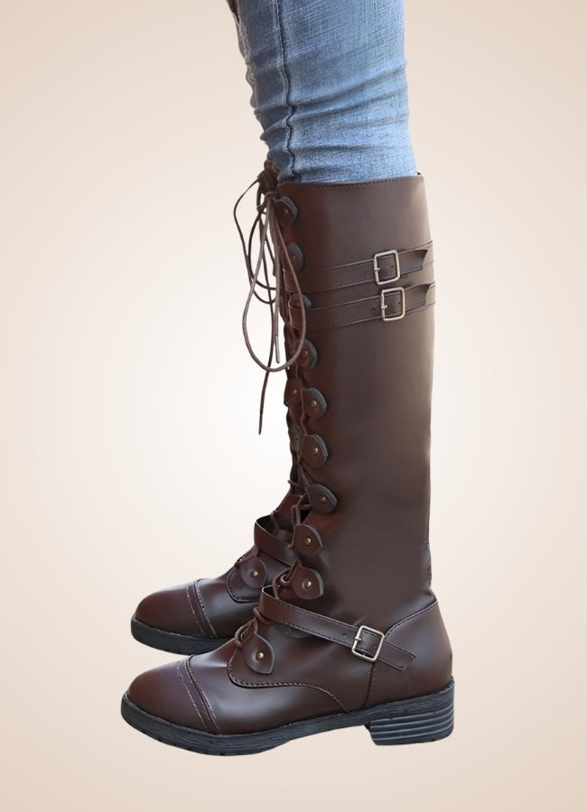 Brown Steampunk Buckles Boots Brown / 12.5 brown-steampunk-buckles-boots-brown