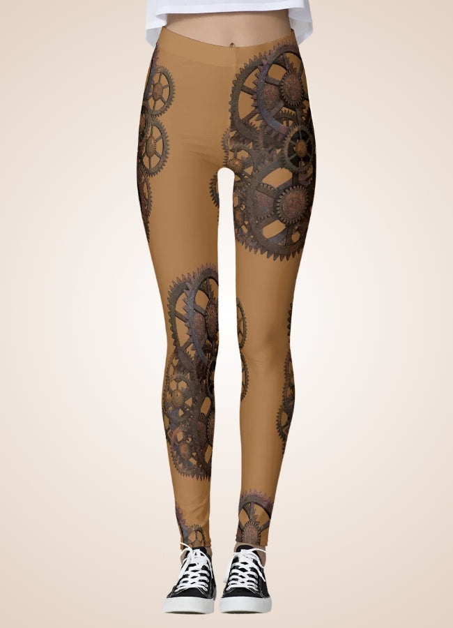 Brown Steampunk Gear Legging Brown / L brown-steampunk-gear-legging-brown